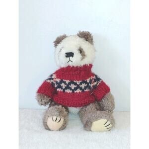 8 Inch Teddy Bear With Movable Legs Sad Brown With Red Sweater